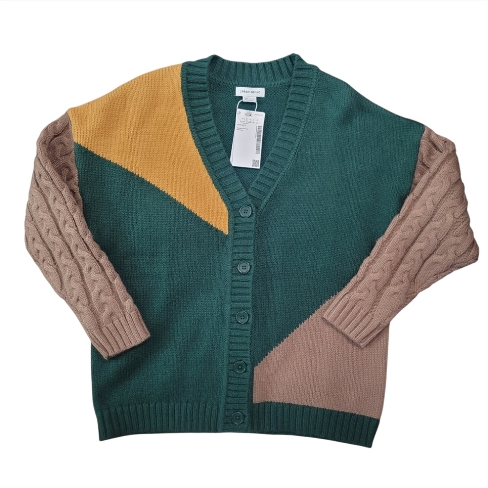 NWT Urban Revivo Colorblock Cable Knit Button Down Oversized Cardigan - Picture 6 of 11
